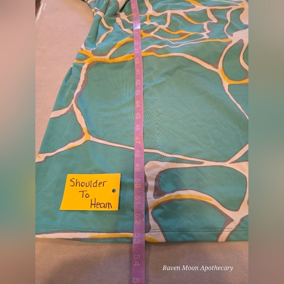 Teal and Yellow Abstract Wrap Dress - Picture 9 of 10